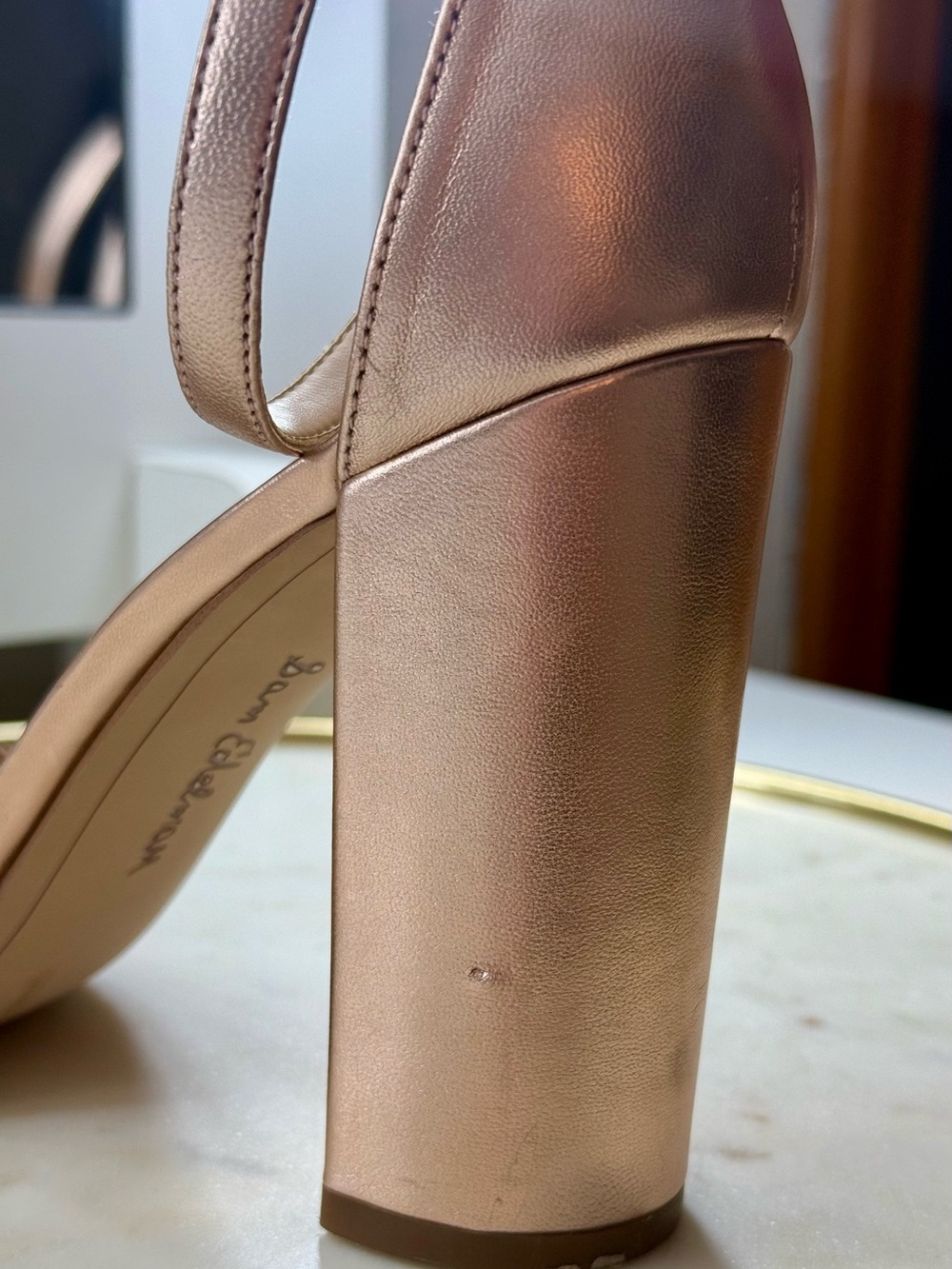 Sam Edelman Women's Yaro Rose Gold Leather Ankle-Strap Block Heel Sandals - Picture 8 of 16